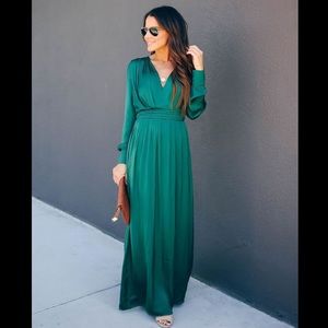 VICI Record Satin Long Sleeve Maxi Dress